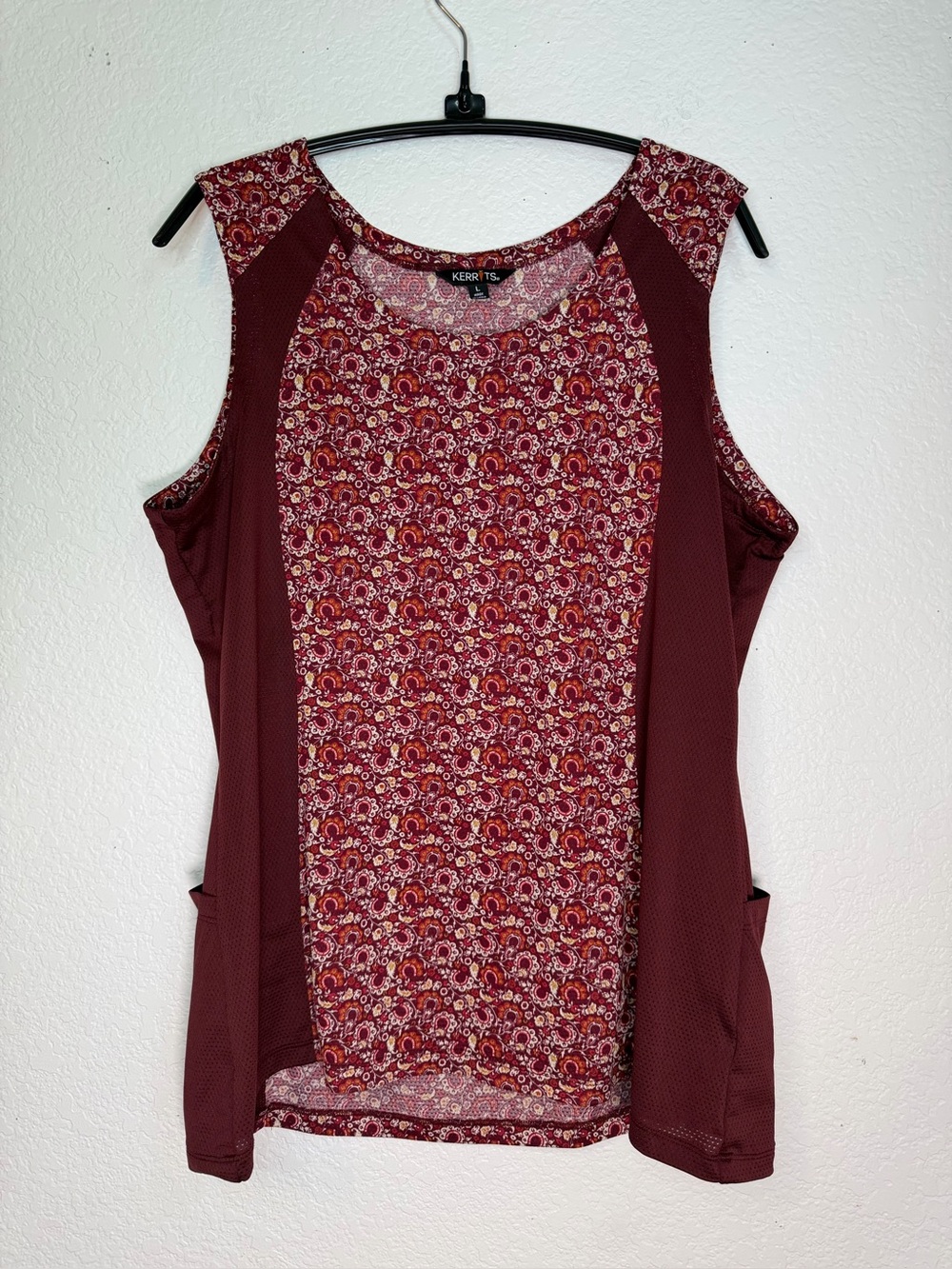 Kerrits Burgundy Floral Panel Equestrian Athletic Tank, Size L